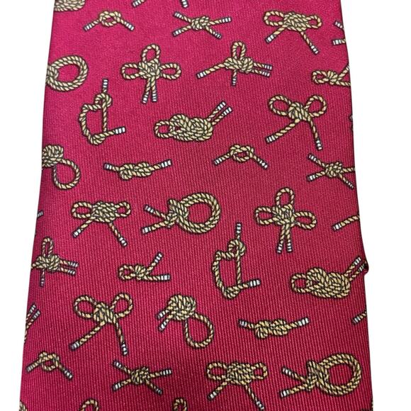 Vintage Hermes Deep Raspberry Pink/Red Silk Tie Sailing Knot Nautical 7321 MA - Picture 2 of 5